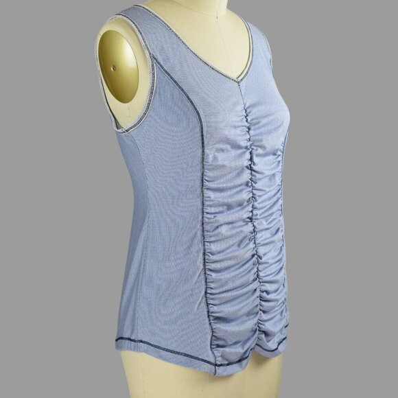 CHICO'S ZENERGY STRIPED BLUE RUCHED ATHLETIC SLEEVELESS TOP - Picture 4 of 7